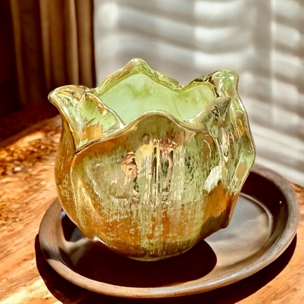 Rare Stangl Pottery MCM Avocado Green 24k Hand Painted Vase - Picture 8 of 15